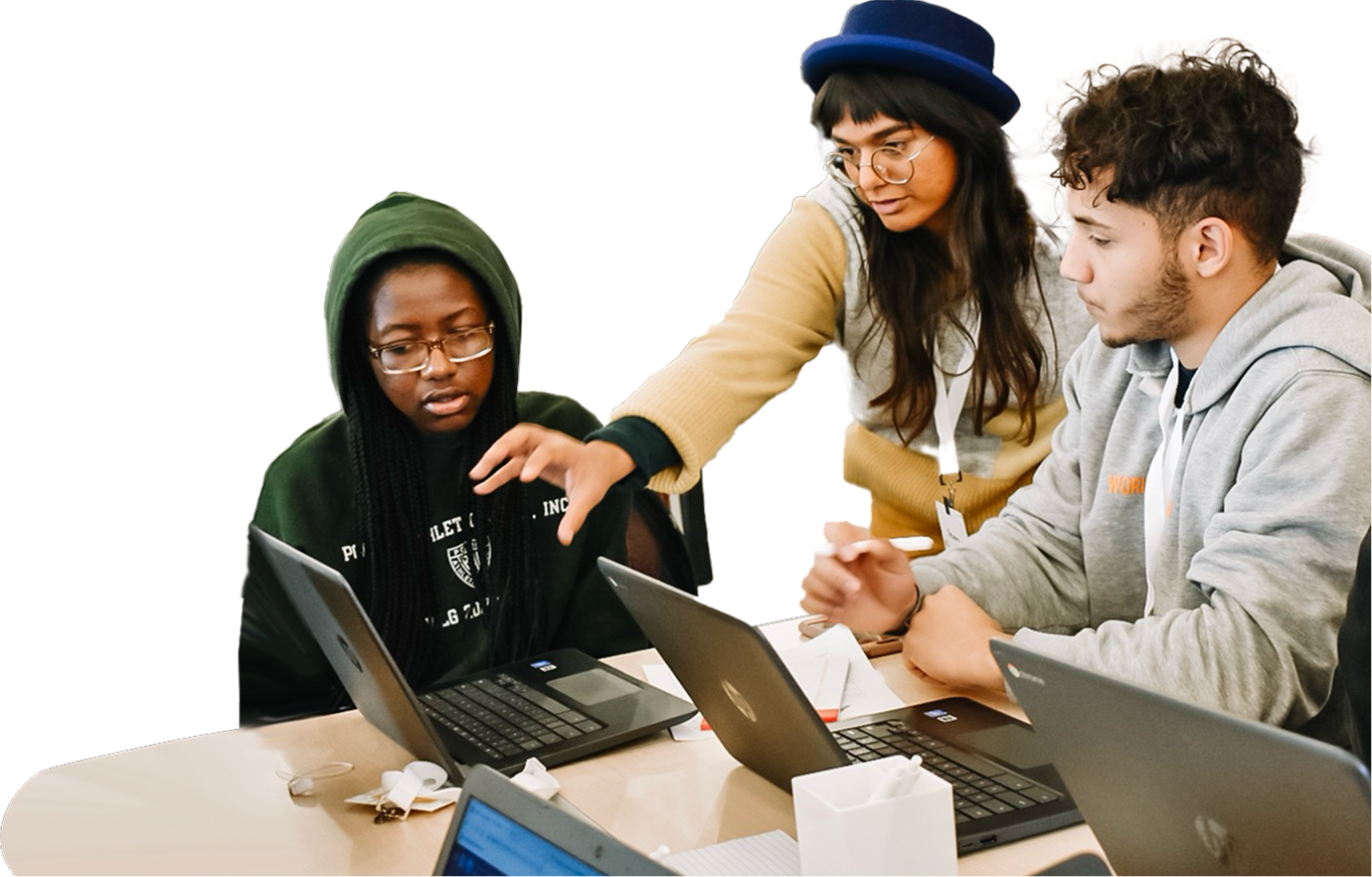 Group of three people and laptops